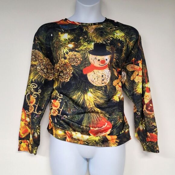 Ladies Christmas Print Loose Long Sleeve Round Neck Sweatshirt SZ 3X Fits XL - Picture 2 of 5